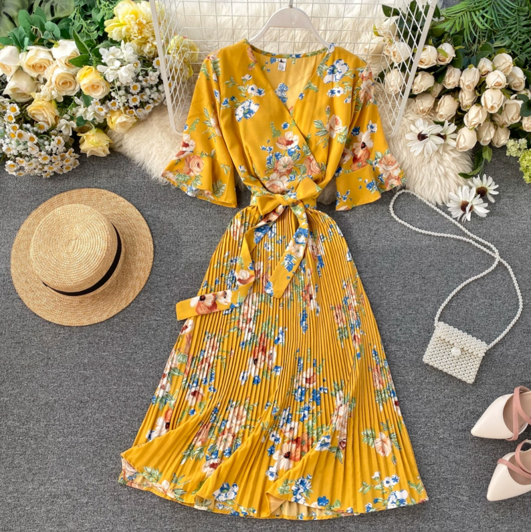 Pleated Floral Midi Dress Pleated Floral Midi Dress