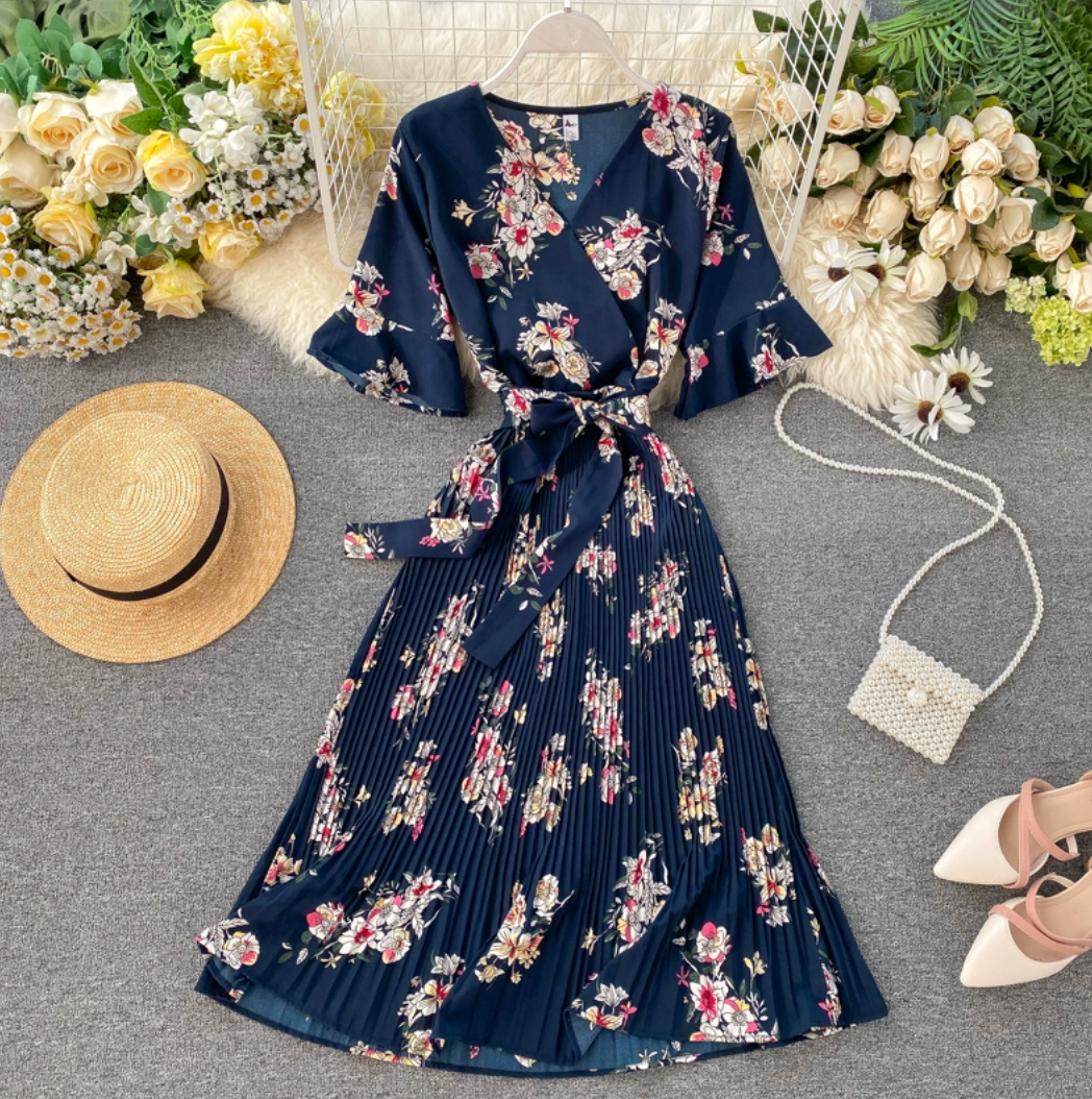 Pleated Floral Midi Dress Fiori Singapore Pleated Floral Midi Dress Fiori Singapore