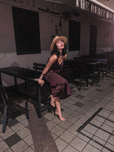 Cowl Satin Sling Midi Dress