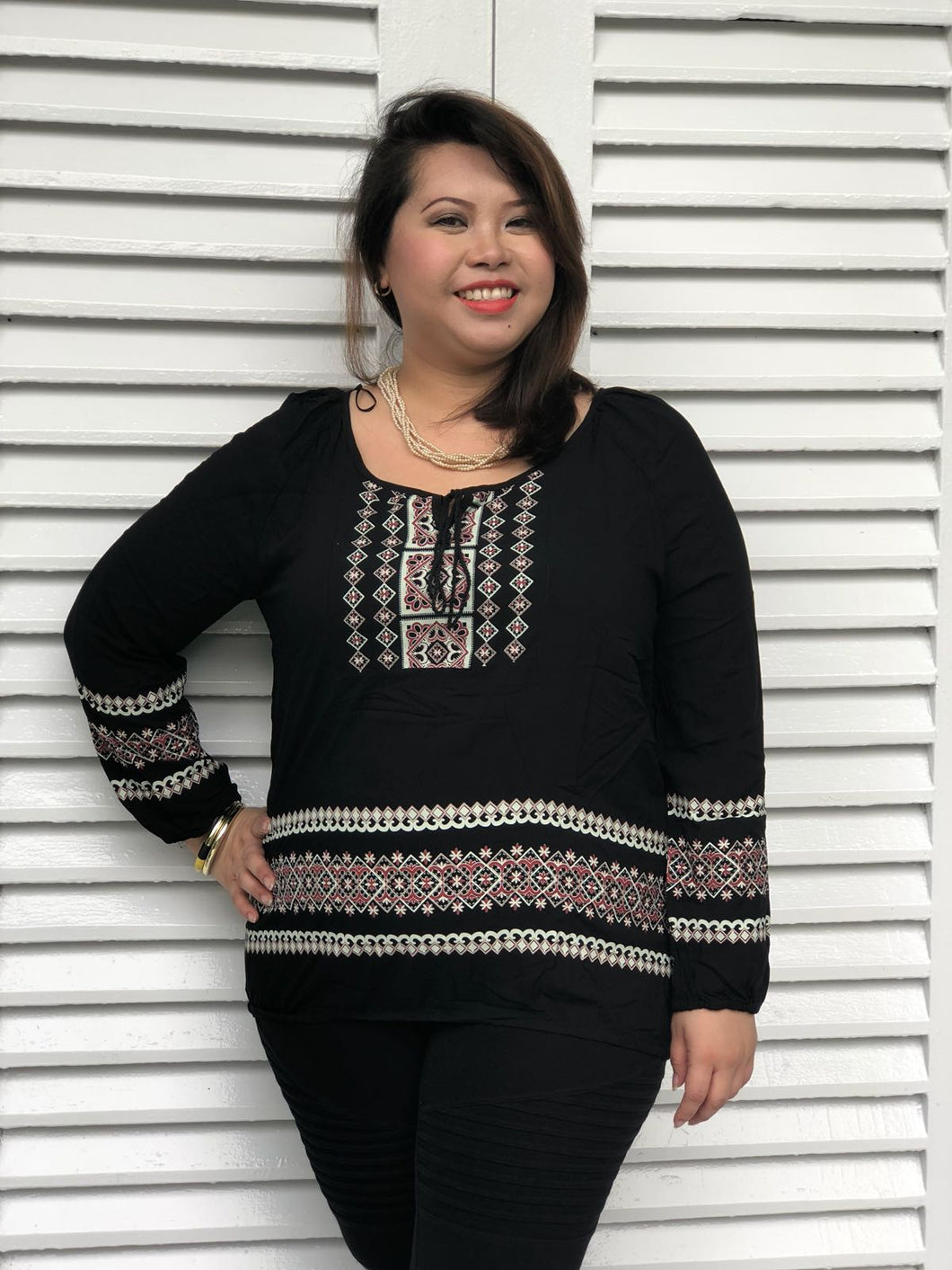 Long-Sleeved Tribal Tunic Top
