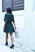 Ruffled Waist-Tie Dress in Deep Green
