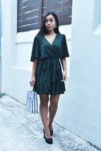 Ruffled Waist-Tie Dress in Deep Green