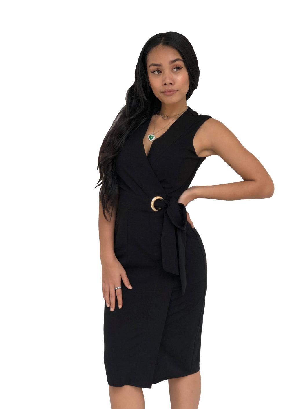 Slit Waist-Tie Midi Dress