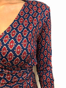 Fleur De Lis Patterned Wrap Dress (BACKORDER)