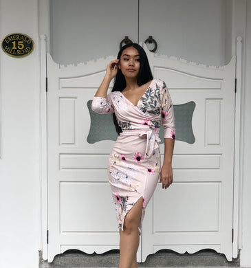 Floral Waist-Tie Slit Midi