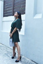 Ruffled Waist-Tie Dress in Deep Green