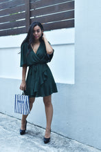 Ruffled Waist-Tie Dress in Deep Green