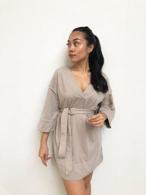Mid-sleeved Casual Dress W/ Belt