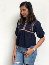 Embroidered Lantern Sleeved Babydoll Top
