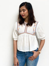 Embroidered Lantern Sleeved Babydoll Top
