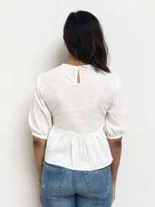 Embroidered Lantern Sleeved Babydoll Top
