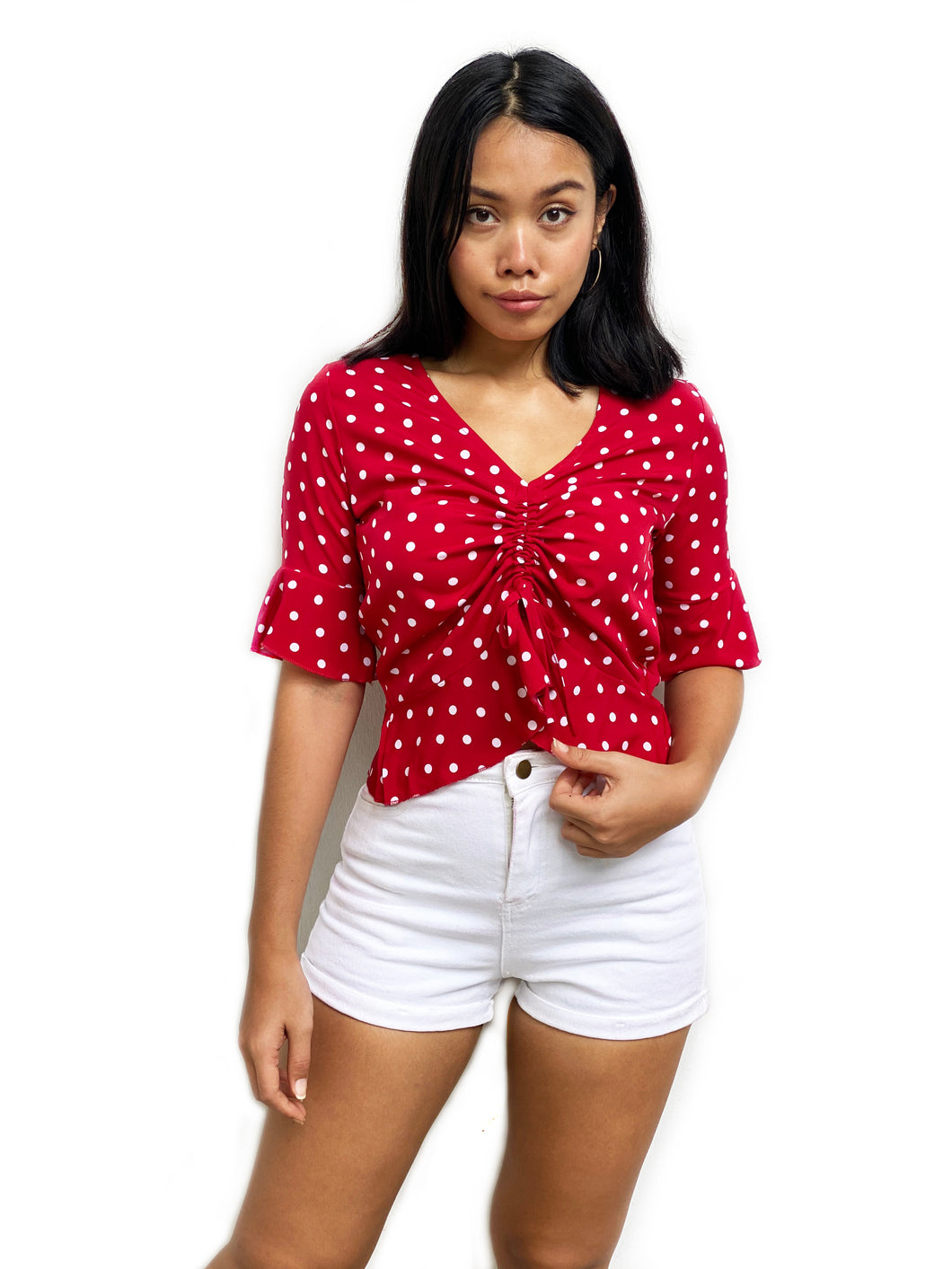 Ruched Polka Dot Top