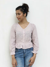 Eyelet Buttoned Peplum Top