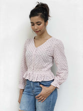 Eyelet Buttoned Peplum Top
