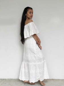 Eyelet Lace Off-Shoulder Maxi Dress