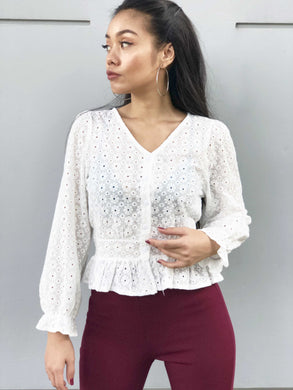 Eyelet Buttoned Peplum Top