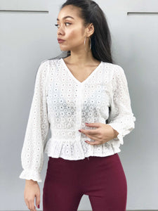 Eyelet Buttoned Peplum Top