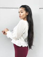 Eyelet Buttoned Peplum Top