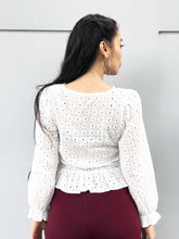Eyelet Buttoned Peplum Top