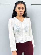 Eyelet Buttoned Peplum Top