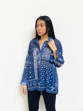 Oversized-Shoulder Patchwork Top