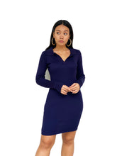 Ribbed-Knit Collared Dress