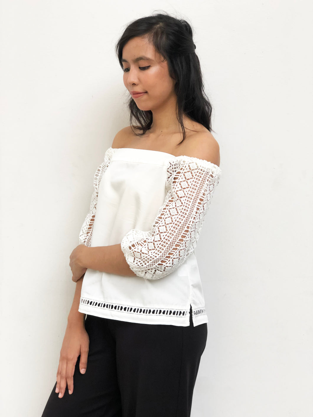 Crochet Sleeved Off Shoulder Blouse