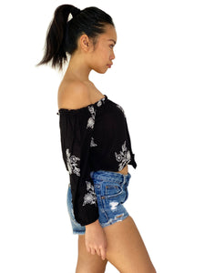 Embroidered Bardot Crop Top [BACKORDER]