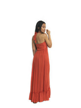 Pleated Hem Halter Maxi