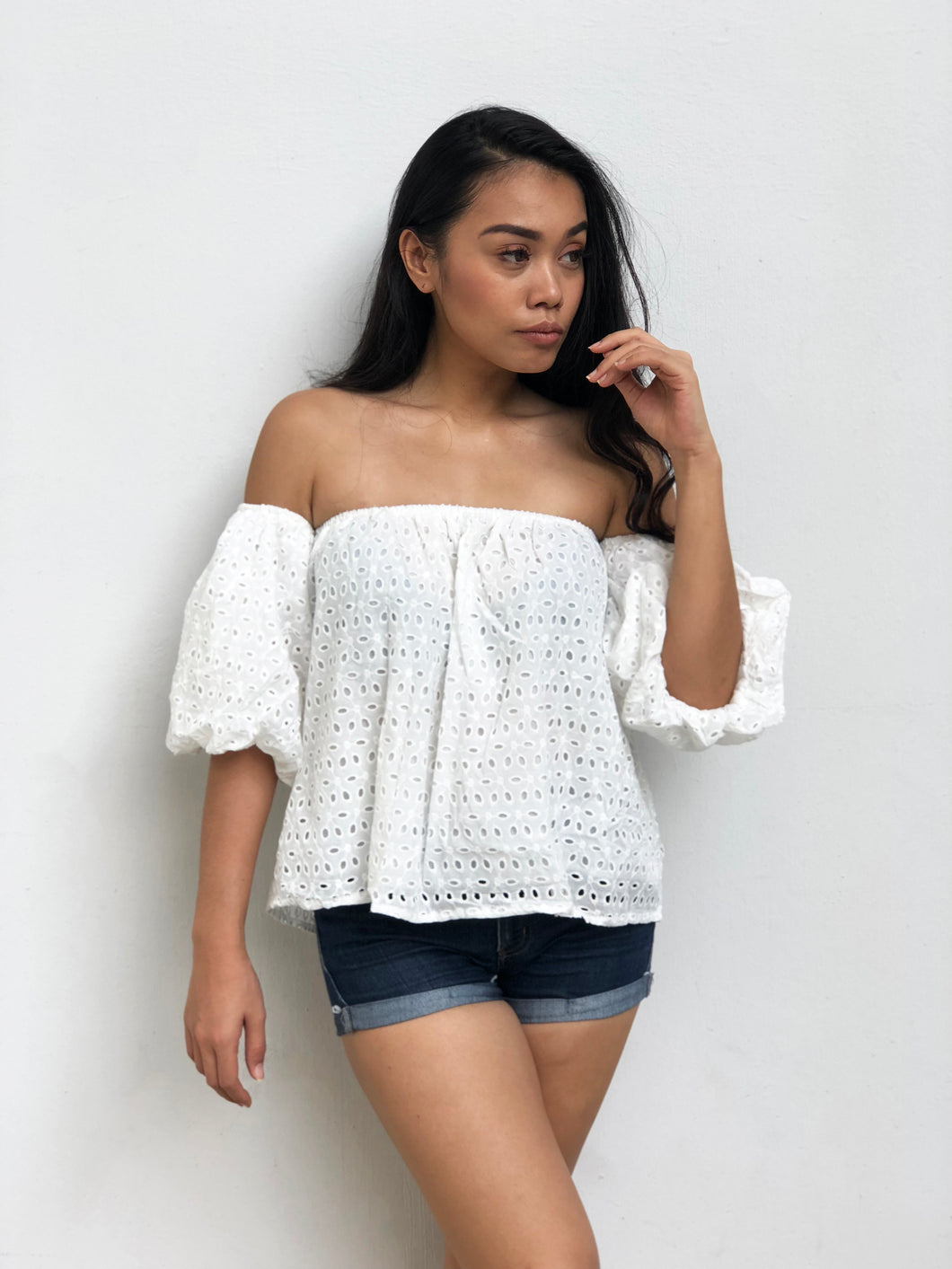 Puff Sleeved Eyelet Top