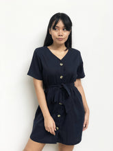 Buttoned Waist-Tie Linen Dress