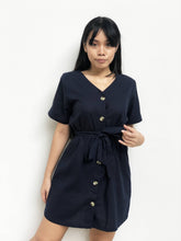 Buttoned Waist-Tie Linen Dress