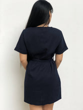 Buttoned Waist-Tie Linen Dress