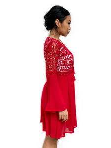 Lace-up Crochet Panelled Dress