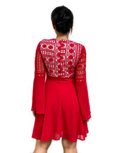 Lace-up Crochet Panelled Dress