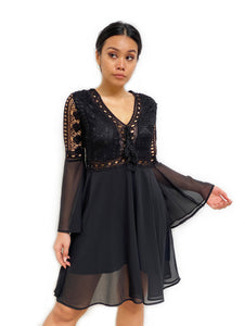 Lace-up Crochet Panelled Dress