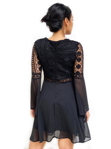 Lace-up Crochet Panelled Dress