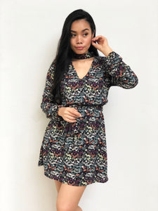 Choker Floral Waist-Tie Dress