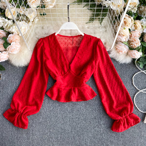 Textured V-neck Crop Top