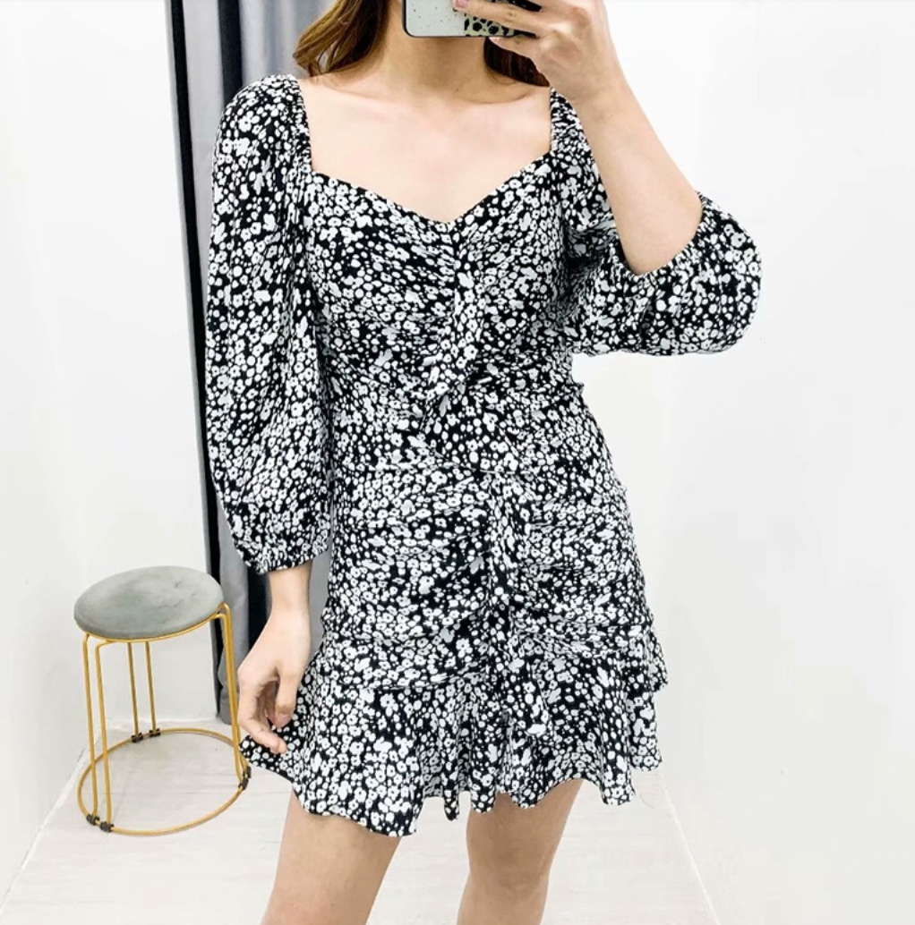 Bubble-Sleeved Fairy Floral Dress