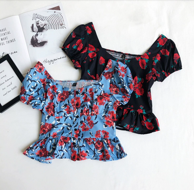 Square-Neck Floral Printed Top