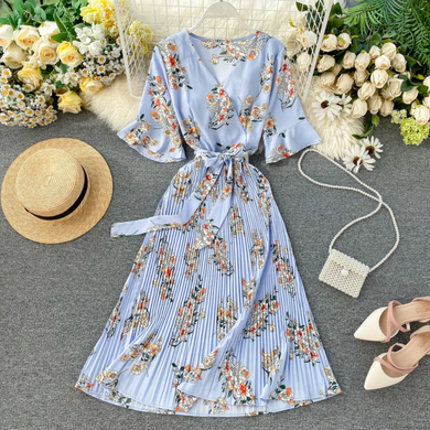 Pleated Floral Midi Dress