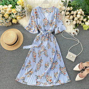 Pleated Floral Midi Dress