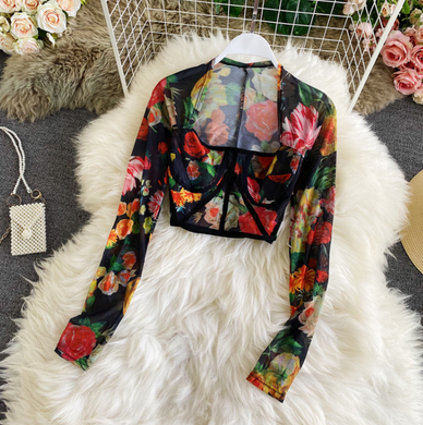 Floral Mesh Crop Top
