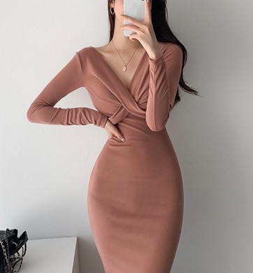 Knotted-Front Midi Bodycon Dress