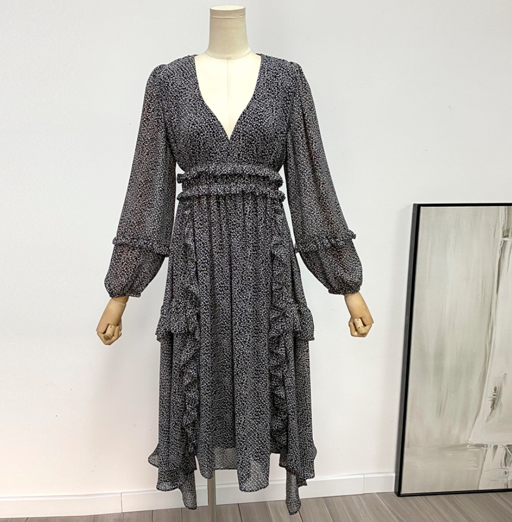 Frilled Floral Midi Dress