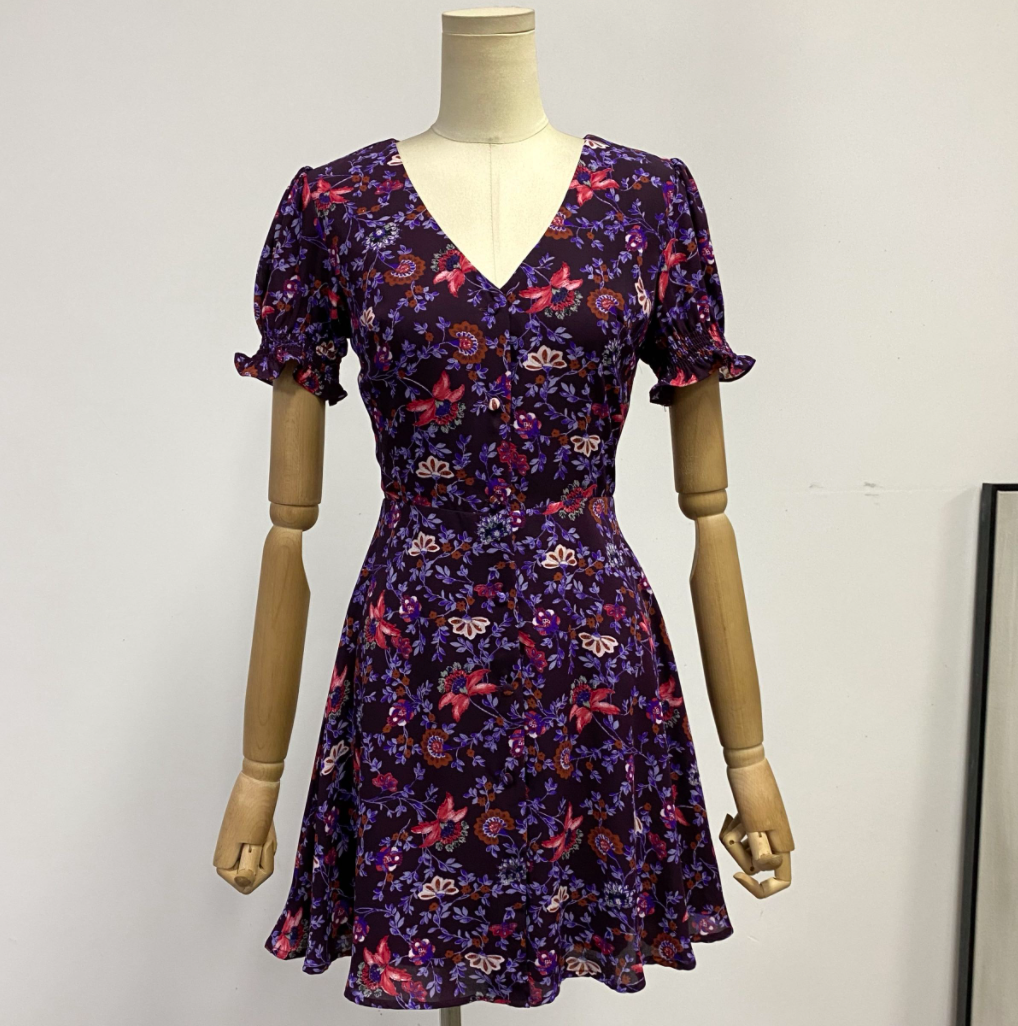 Floral Gathered-Sleeved Dress
