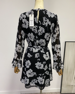 Floral Waist-Tie Chiffon Dress