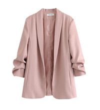 Pinstripe Gathered Sleeve Blazer