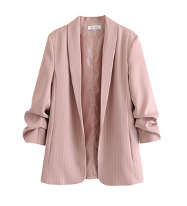 Pinstripe Gathered Sleeve Blazer